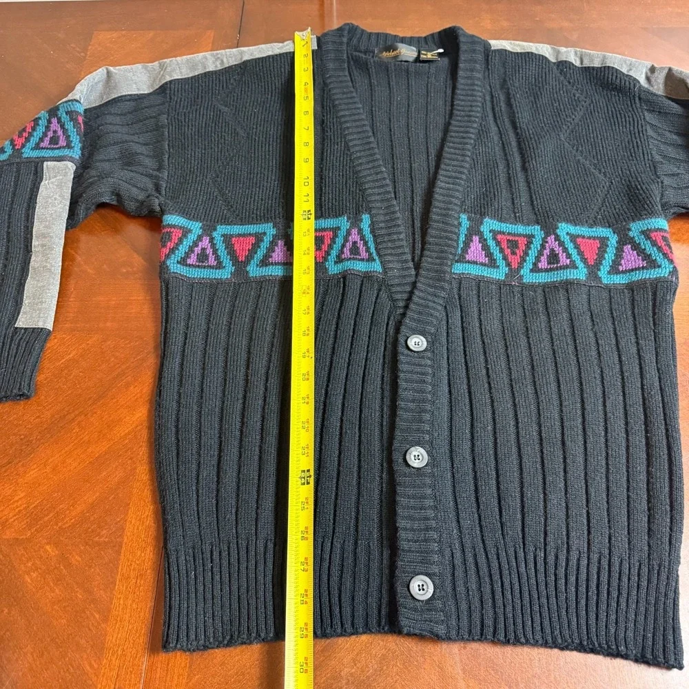 VINTAGE Michael Gerald‎ Cardigan Mens Black Size L Grandpa Sweater 90s